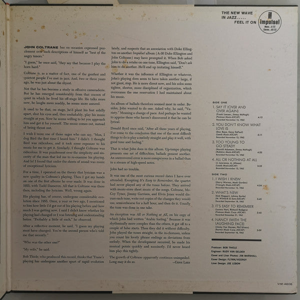 The John Coltrane Quartet - Ballads (Vinyl, LP, Album, Reissue, Stereo) Very Good Plus (VG+) / Good Plus (G+)
