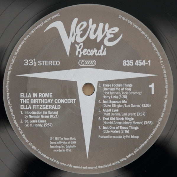 Ella Fitzgerald - Ella In Rome (The Birthday Concert) (Vinyl, LP, Album, Reissue) Very Good (VG) / Very Good (VG)