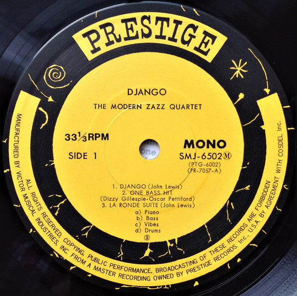 The Modern Jazz Quartet - Django (Vinyl, LP, Album, Misprint, Reissue, Remastered, Mono) Very Good (VG) / Very Good (VG)