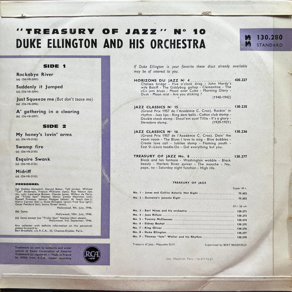 Duke Ellington And His Orchestra - Treasury of jazz n°10 (Vinyl, LP, 10", Compilation, Mono) Very Good (VG) / Good Plus (G+)