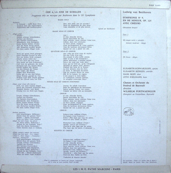 Ludwig Van Beethoven - 9e Symphonie - II - 3e Et 4e Mouvements (Vinyl, LP, Mono) Very Good Plus (VG+) / Very Good (VG)