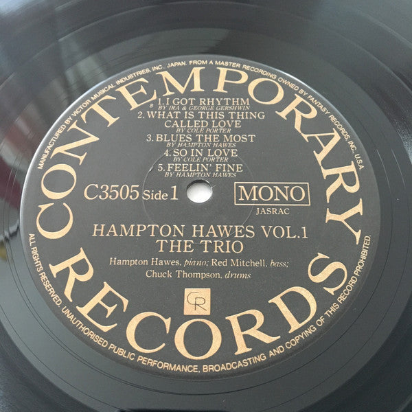 Hampton Hawes Trio - Hampton Hawes Trio, Vol. 1 (Vinyl, LP, Album, Reissue, Mono) Very Good Plus (VG+) / Near Mint (NM or M-)