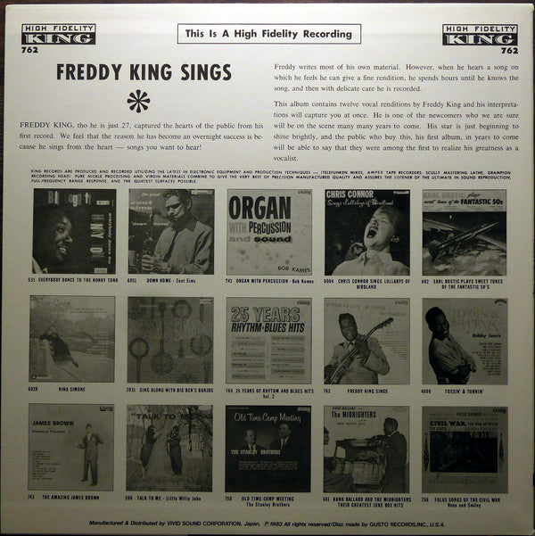 Freddie King - Freddy King Sings (Vinyl, LP, Reissue, Repress) Very Good Plus (VG+) / Very Good (VG)