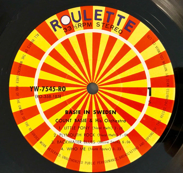 Count Basie Orchestra - Basie In Sweden (Vinyl, LP, Album, Stereo) Near Mint (NM or M-) / Very Good (VG)
