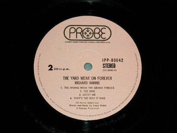 Richard Harris - The Yard Went On Forever... (Vinyl, LP, Album, Stereo) Very Good Plus (VG+) / Very Good (VG)