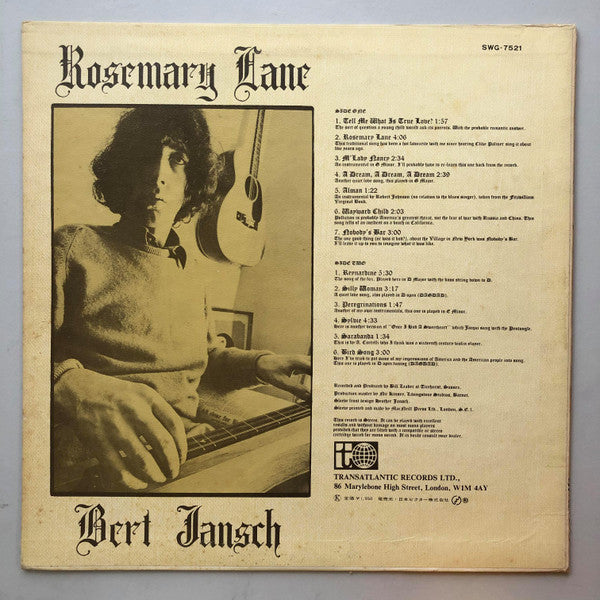 Bert Jansch - Rosemary Lane (Vinyl, LP, Album) Very Good Plus (VG+) / Very Good (VG)