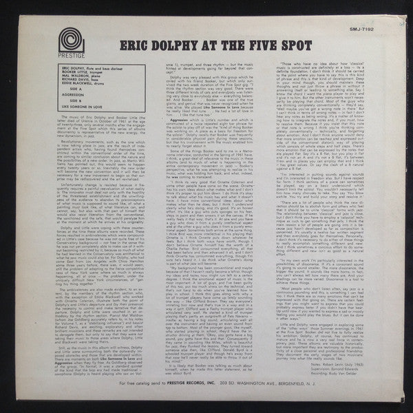 Eric Dolphy - At The Five Spot Volume 2 (Vinyl, LP, Album, Reissue, Stereo) Very Good Plus (VG+) / Very Good (VG)