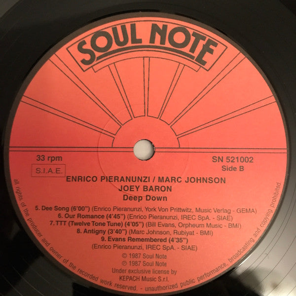 Enrico Pieranunzi - Deep Down (Vinyl, CD, LP, Reissue, Stereo, Album, Reissue, Stereo) Very Good Plus (VG+) / Very Good Plus (VG+)