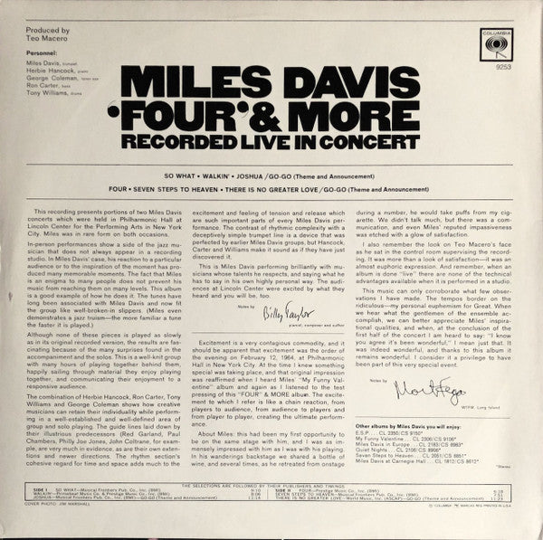 Miles Davis - 'Four' & More (Recorded Live In Concert) (Vinyl, LP, Album, Reissue, Stereo) Very Good (VG) / Very Good Plus (VG+)