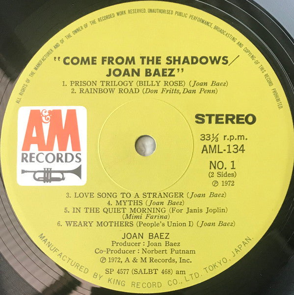 Joan Baez - Come From The Shadows (Vinyl, LP, Album, Stereo) Very Good (VG) / Good Plus (G+)