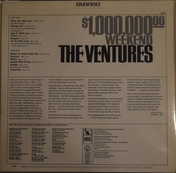 The Ventures - $1,000,000.00 Weekend (Vinyl, LP, Album, Reissue, Stereo) Very Good Plus (VG+) / Very Good (VG)