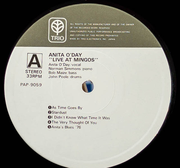 Anita O'Day - Live At Mingo's (Vinyl, LP, Album) Very Good Plus (VG+) / Very Good Plus (VG+)