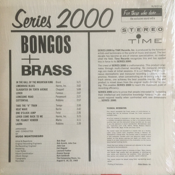 Hugo Montenegro And His Orchestra - Bongos And Brass (Vinyl, LP, Album, Stereo) Very Good (VG) / Fair (F)