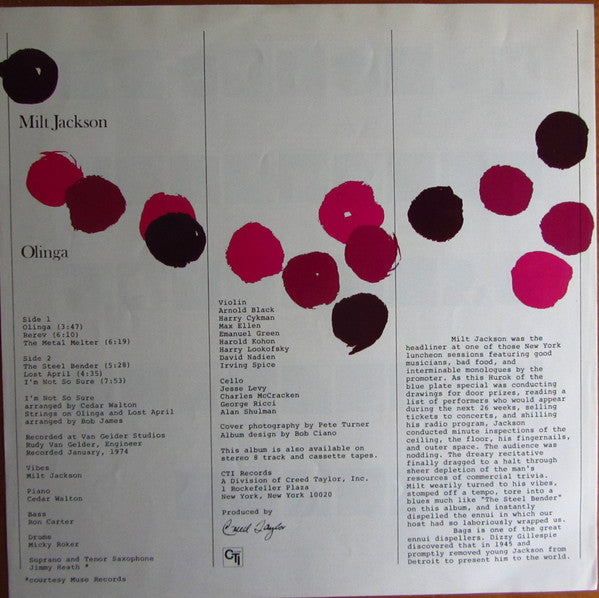 Milt Jackson - Olinga (Vinyl, LP, Album, Reissue) Very Good Plus (VG+) / Very Good Plus (VG+)