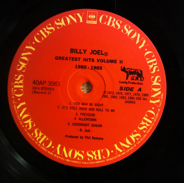 Billy Joel - Greatest Hits Volume I & Volume II (2xVinyl, LP, Compilation, Stereo) Very Good Plus (VG+) / Good Plus (G+)