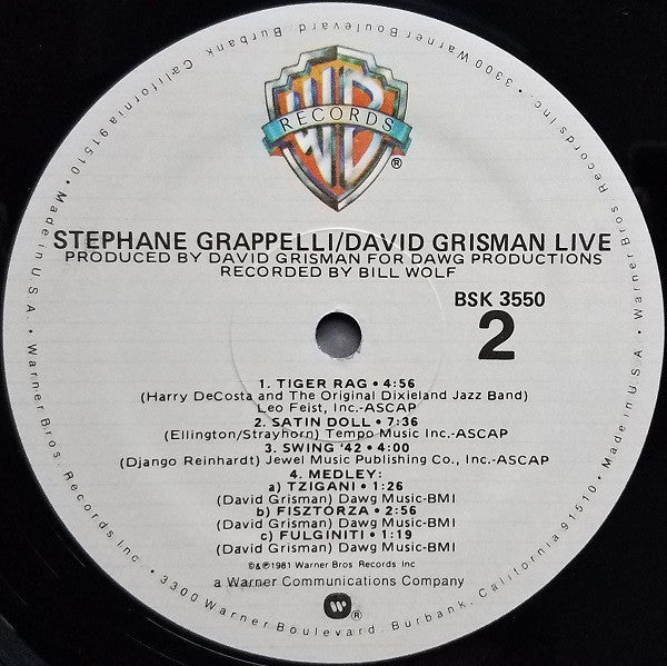 Stéphane Grappelli - Live (Vinyl, LP, Stereo) Very Good Plus (VG+) / Very Good (VG)