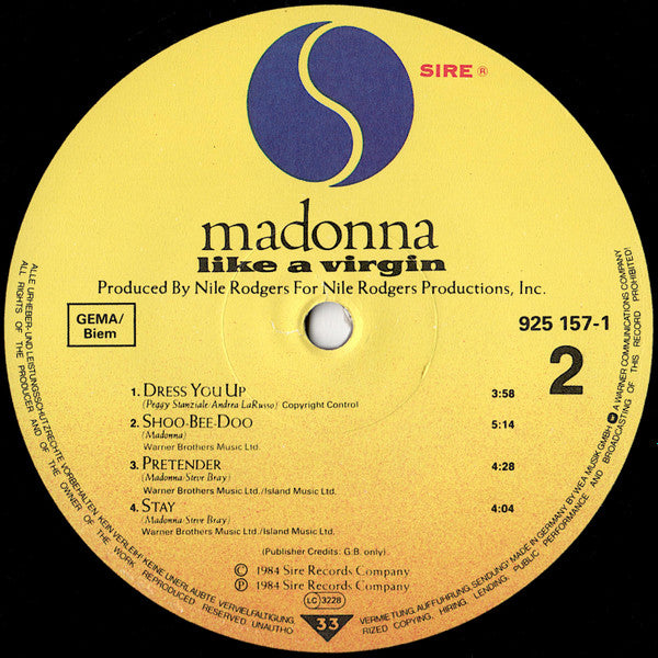 Madonna - Like A Virgin (Vinyl, LP, Album) Near Mint (NM or M-) / Very Good Plus (VG+)