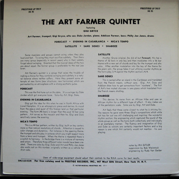 Art Farmer Quintet - Art Farmer Quintet Featuring Gigi Gryce (Vinyl, LP, Reissue, Mono) Very Good Plus (VG+) / Very Good Plus (VG+)