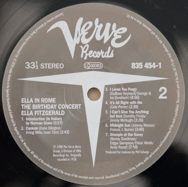 Ella Fitzgerald - Ella In Rome (The Birthday Concert) (Vinyl, LP, Album, Reissue) Very Good (VG) / Very Good (VG)