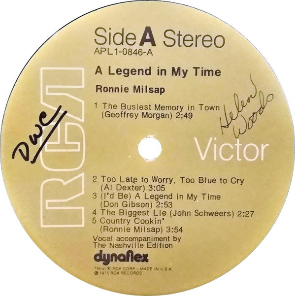 Ronnie Milsap - A Legend In My Time (Vinyl, LP, Album, Stereo) Very Good Plus (VG+) / Very Good Plus (VG+)