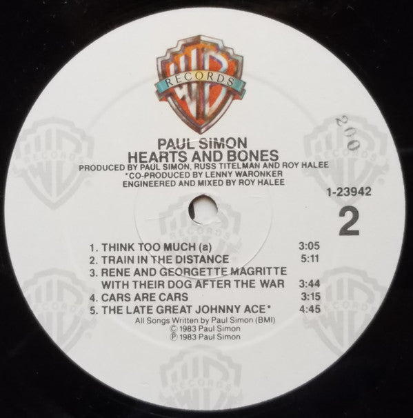 Paul Simon - Hearts And Bones (Vinyl, LP, Album) Very Good Plus (VG+) / Near Mint (NM or M-)