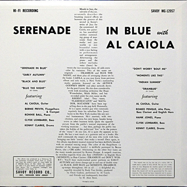 Al Caiola - Serenade In Blue (Vinyl, LP, Album, Reissue, Mono) Very Good Plus (VG+) / Very Good Plus (VG+)