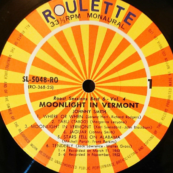 Johnny Smith Quintet - Moonlight In Vermont (Vinyl, LP, Album, Reissue, Mono) Very Good Plus (VG+) / Very Good (VG)