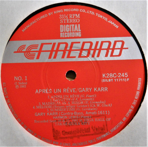 Gary Karr - Après Un Rêve (Vinyl, LP, Album) Very Good Plus (VG+) / Very Good Plus (VG+)