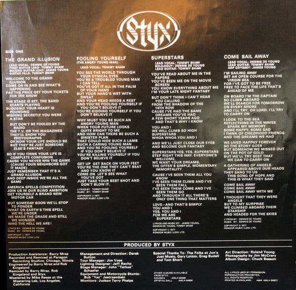 Styx - The Grand Illusion (Vinyl, LP, Album, Stereo) Very Good Plus (VG+) / Very Good Plus (VG+)