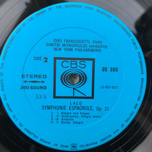 Zino Francescatti - Concerto In E Minor For Violin And Orchestra / Symphonie Espagnole (Vinyl, LP, Stereo) Very Good (VG) / Good Plus (G+)