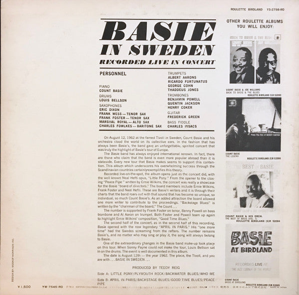 Count Basie Orchestra - Basie In Sweden (Vinyl, LP, Album, Stereo) Near Mint (NM or M-) / Very Good (VG)