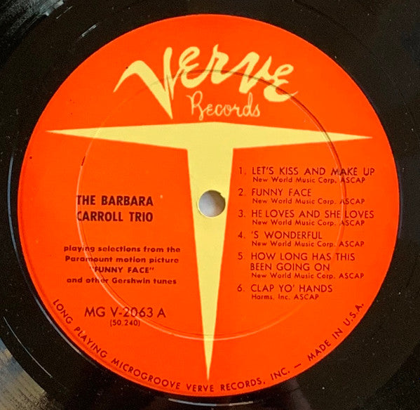 Barbara Carroll Trio - Funny Face (Vinyl, LP, Mono) Good Plus (G+) / Good (G)