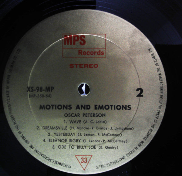 Oscar Peterson - Motions & Emotions (Vinyl, LP, Stereo) Very Good Plus (VG+) / Very Good Plus (VG+)