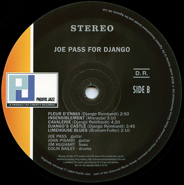 Joe Pass - For Django (Vinyl, LP, Album, Reissue) Very Good Plus (VG+) / Very Good Plus (VG+)