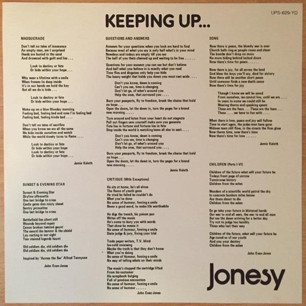 Jonesy (2) - Keeping Up... (Vinyl, LP, Album, Stereo) Very Good Plus (VG+) / Very Good Plus (VG+)