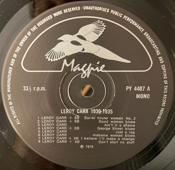 Leroy Carr - 'Don't Cry When I'm Gone' - Leroy Carr 1930-1935 (Vinyl, LP, Compilation, Mono) Very Good Plus (VG+) / Very Good (VG)