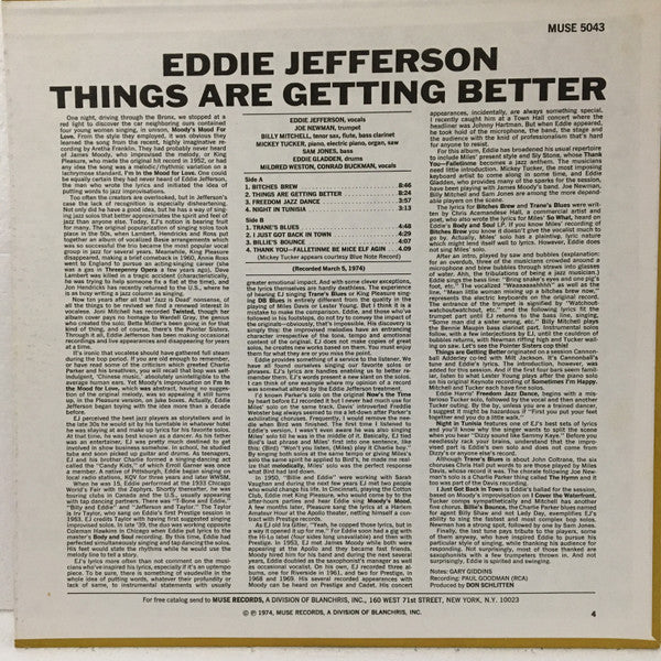 Eddie Jefferson - Things Are Getting Better (Vinyl, LP, Album, Stereo) Good Plus (G+) / Good (G)