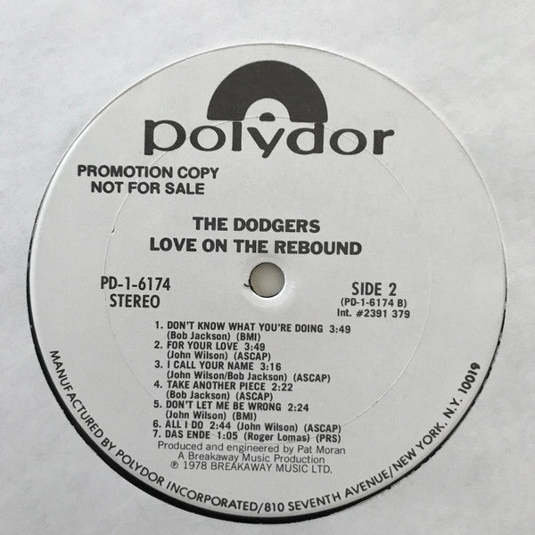 The Dodgers - Love On The Rebound (Vinyl, LP, Album, Promo) Very Good Plus (VG+) / Very Good Plus (VG+)