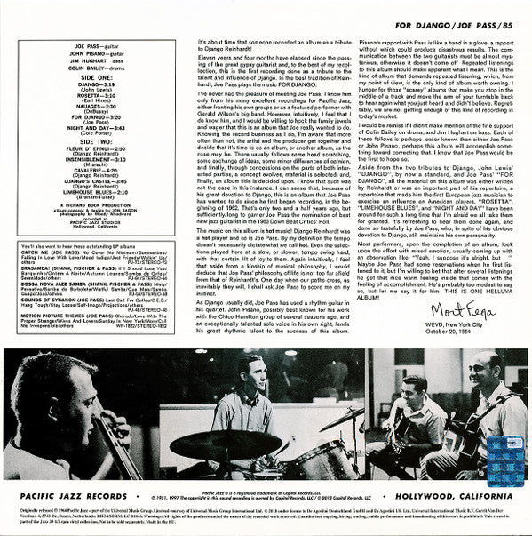 Joe Pass - For Django (Vinyl, LP, Album, Reissue) Very Good Plus (VG+) / Very Good Plus (VG+)