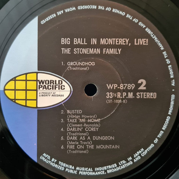 The Stoneman Family - Big Ball In Monterey, Live! (Vinyl, LP, Album, Stereo) Very Good Plus (VG+) / Very Good (VG)