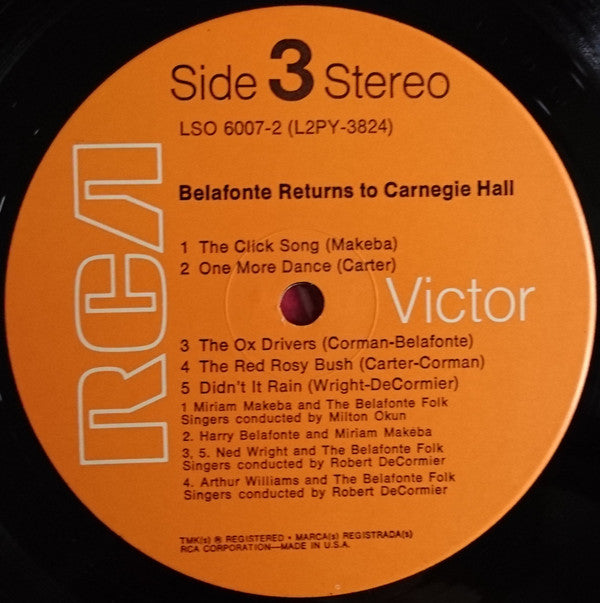 Harry Belafonte - Belafonte Returns To Carnegie Hall (2xVinyl, LP, Album, Stereo) Very Good (VG) / Very Good Plus (VG+)