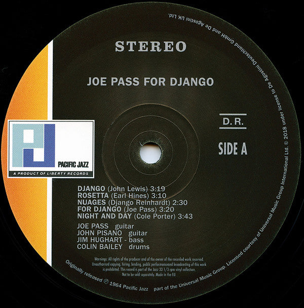 Joe Pass - For Django (Vinyl, LP, Album, Reissue) Very Good Plus (VG+) / Very Good Plus (VG+)