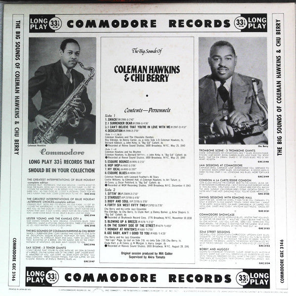 Coleman Hawkins - The Big Sounds Of Coleman Hawkins & Chu Berry (Vinyl, LP, Compilation, Promo, Mono) Very Good (VG) / Good Plus (G+)