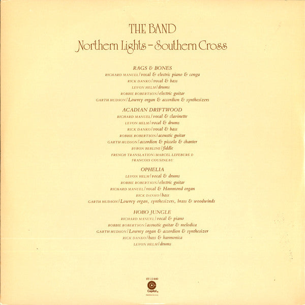 The Band - Northern Lights-Southern Cross (Vinyl, LP, Album) Good Plus (G+) / Very Good (VG)