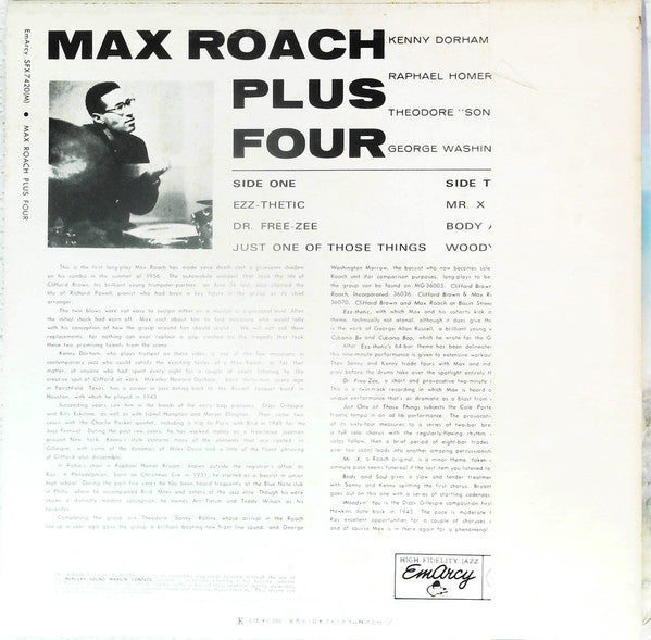 Max Roach - +4 (Vinyl, LP, Promo, Reissue, Mono) Very Good (VG) / Good Plus (G+)