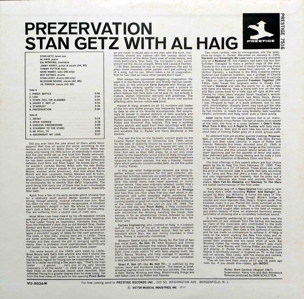 Stan Getz - Prezervation (Vinyl, LP, Album, Limited Edition, Reissue, Mono) Near Mint (NM or M-) / Very Good Plus (VG+)