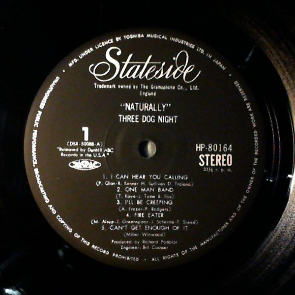 Three Dog Night - Naturally (Vinyl, LP, Album, Stereo) Near Mint (NM or M-) / Very Good (VG)
