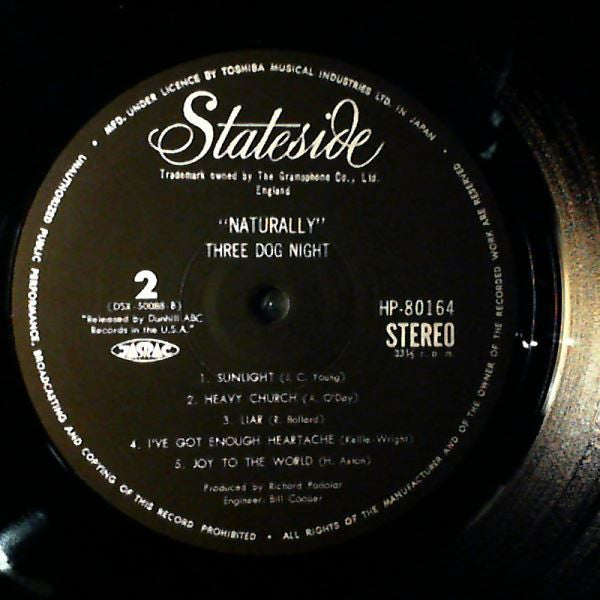 Three Dog Night - Naturally (Vinyl, LP, Album, Stereo) Near Mint (NM or M-) / Very Good (VG)