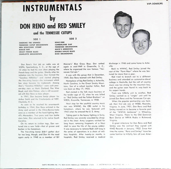 Reno And Smiley - Instrumentals (Vinyl, LP, Album, Reissue, Mono) Near Mint (NM or M-) / Very Good Plus (VG+)