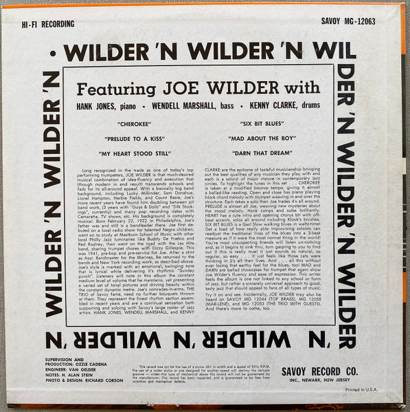 Joe Wilder - Wilder 'N' Wilder 'N' Wilder (Vinyl, LP, Album, Mono) Good Plus (G+) / Very Good (VG)